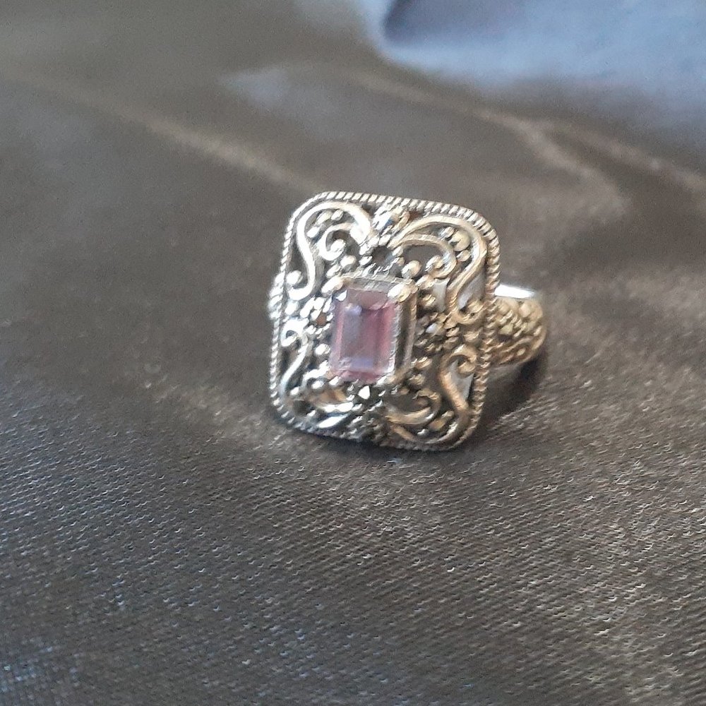 Sterling Amethyst Marcasite Ring